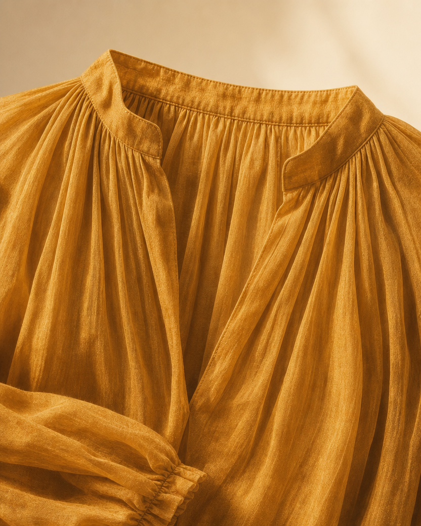 Ochre Silk Blouse fabric detail