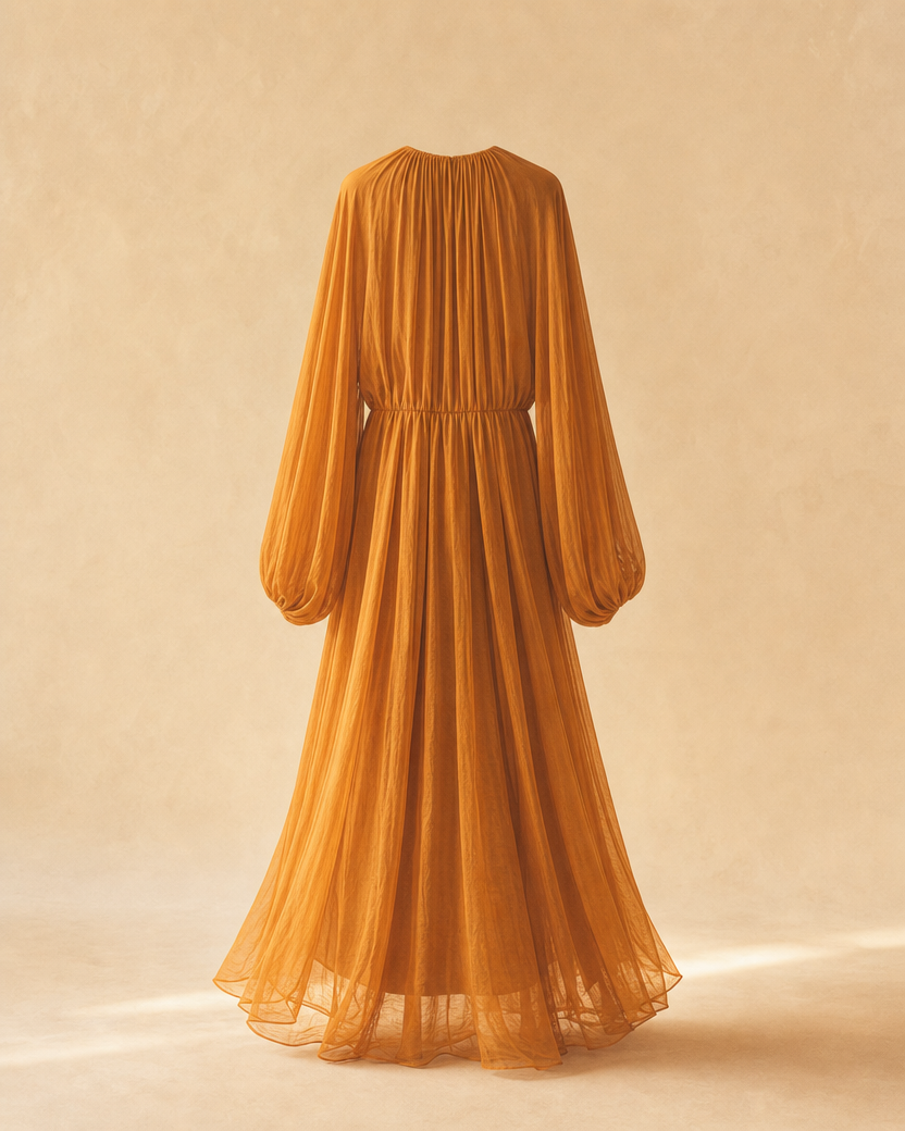 Ochre Silk Dress back view