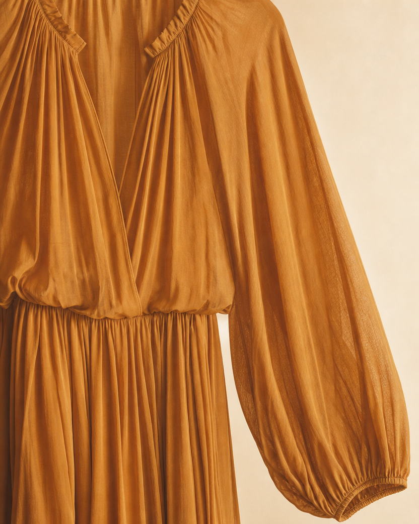 Ochre Silk Dress fabric detail