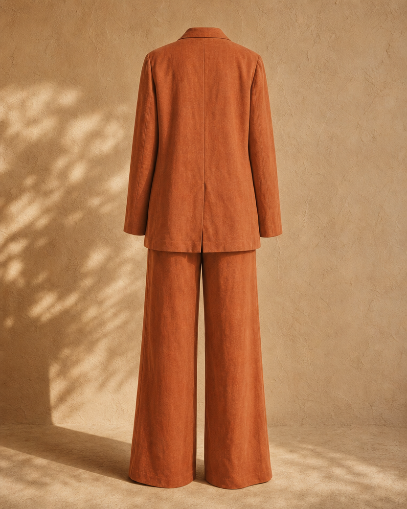 Terracotta Linen Suit back view