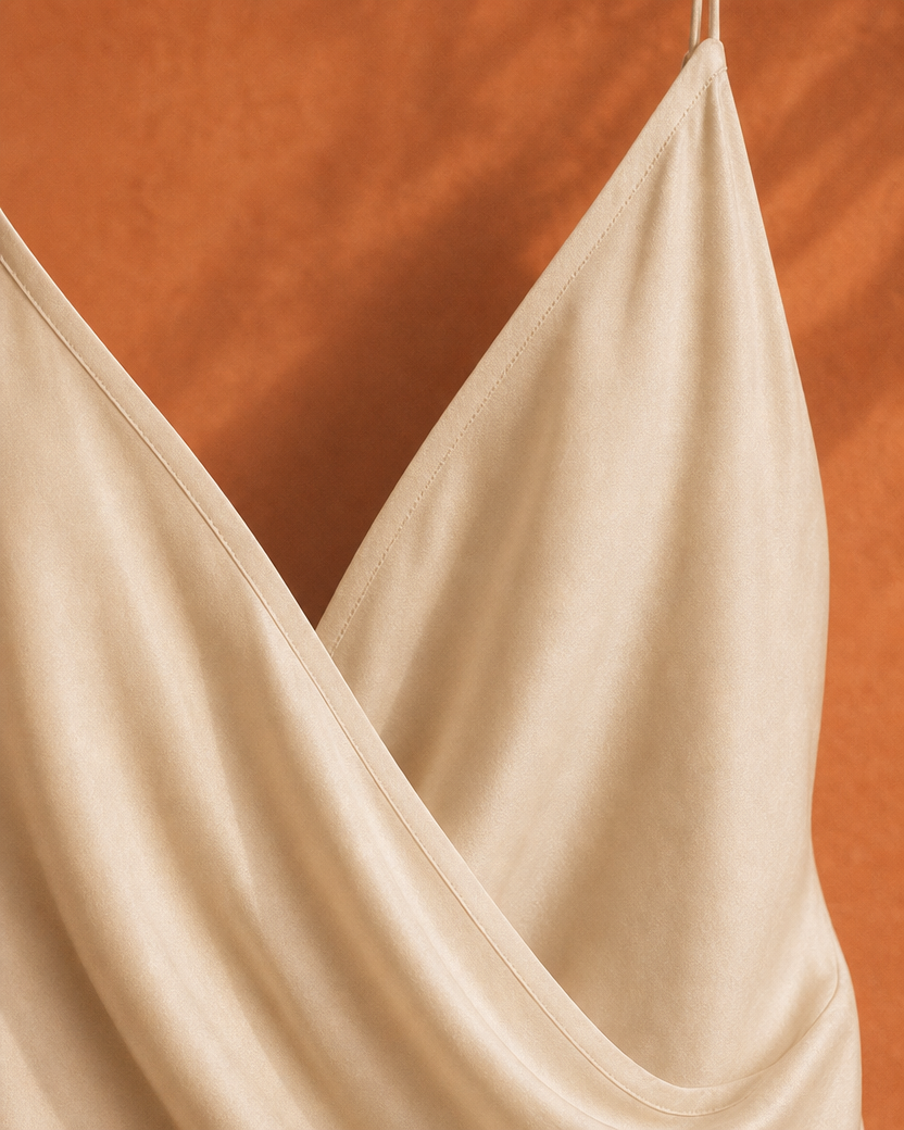 Warm Cream Silk Wrap Camisole fabric detail