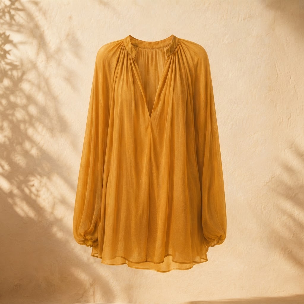 Ochre Silk Blouse front view