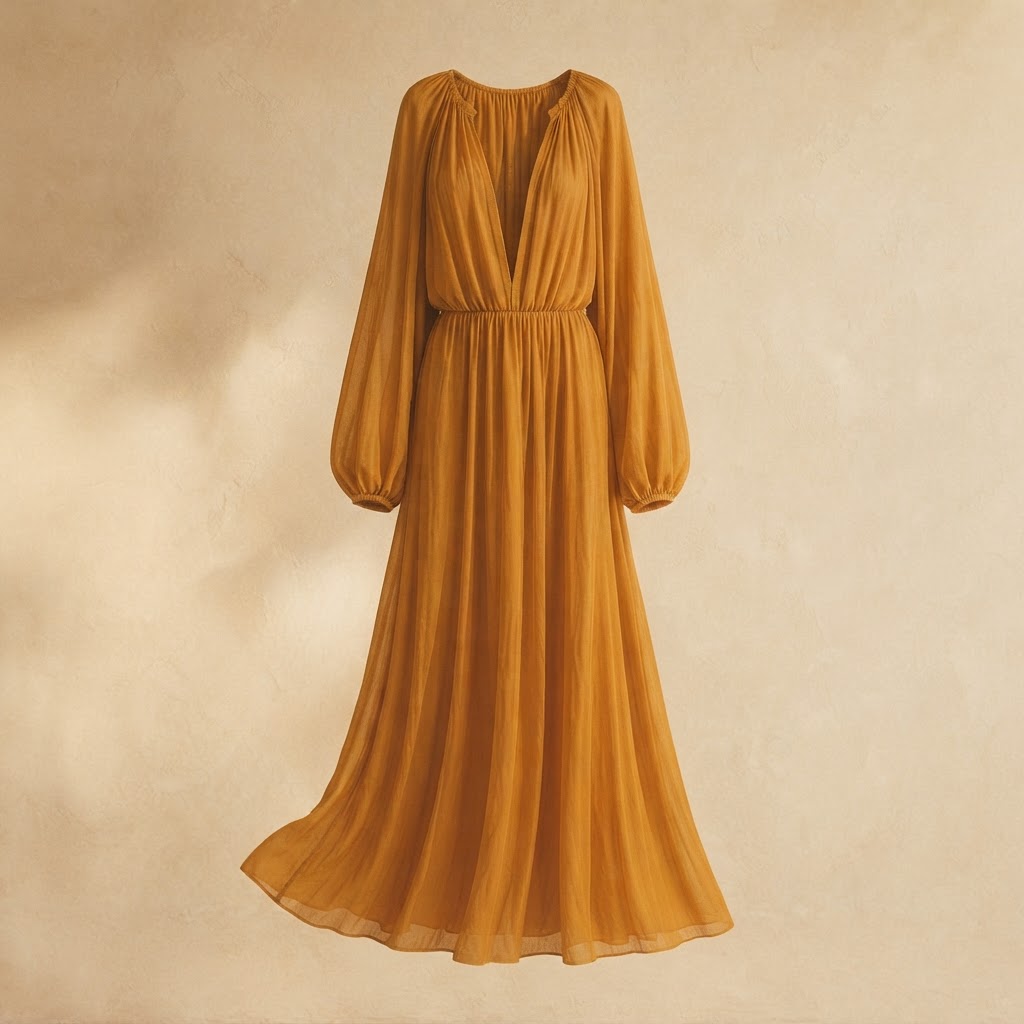 Ochre Silk Dress front view