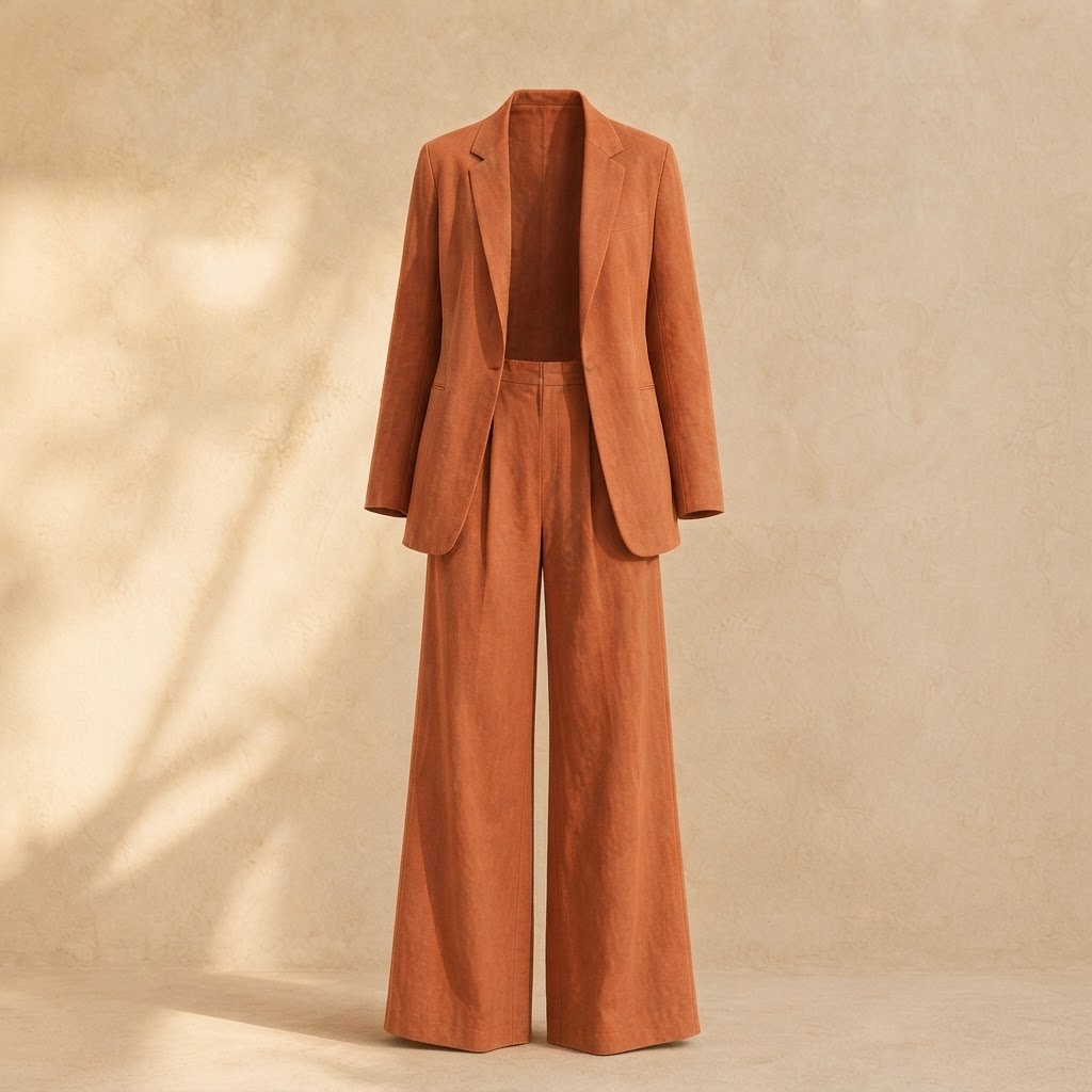 Terracotta Linen Suit front view