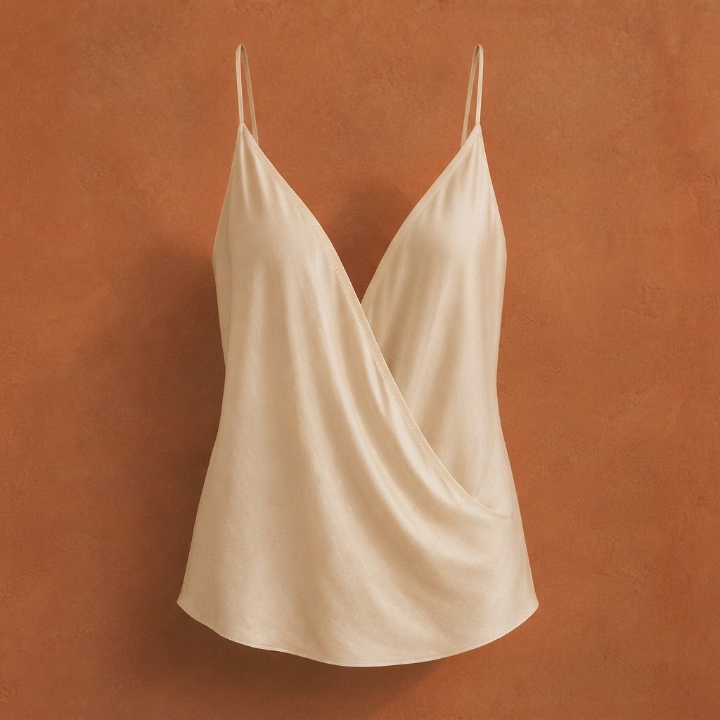 Warm Cream Silk Wrap Camisole front view